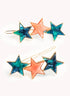 Marbelized Star Trio Clip - Colors: Green Emerald Night & Peach Travertino